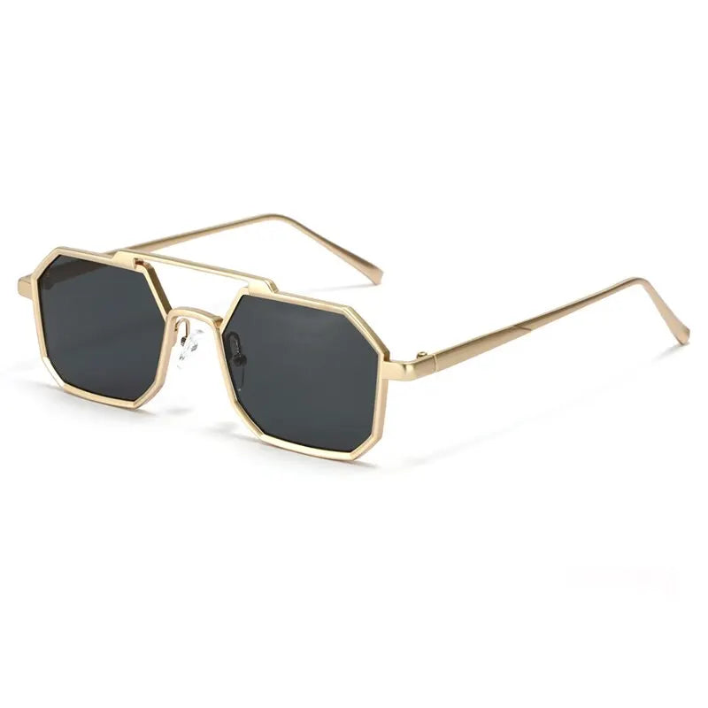 Classic Metal Punk Square Sunglasses Men Women Retro Double Bridges Fashion Woman Polygon Sunglasses Trendy Vintage Shades UV400