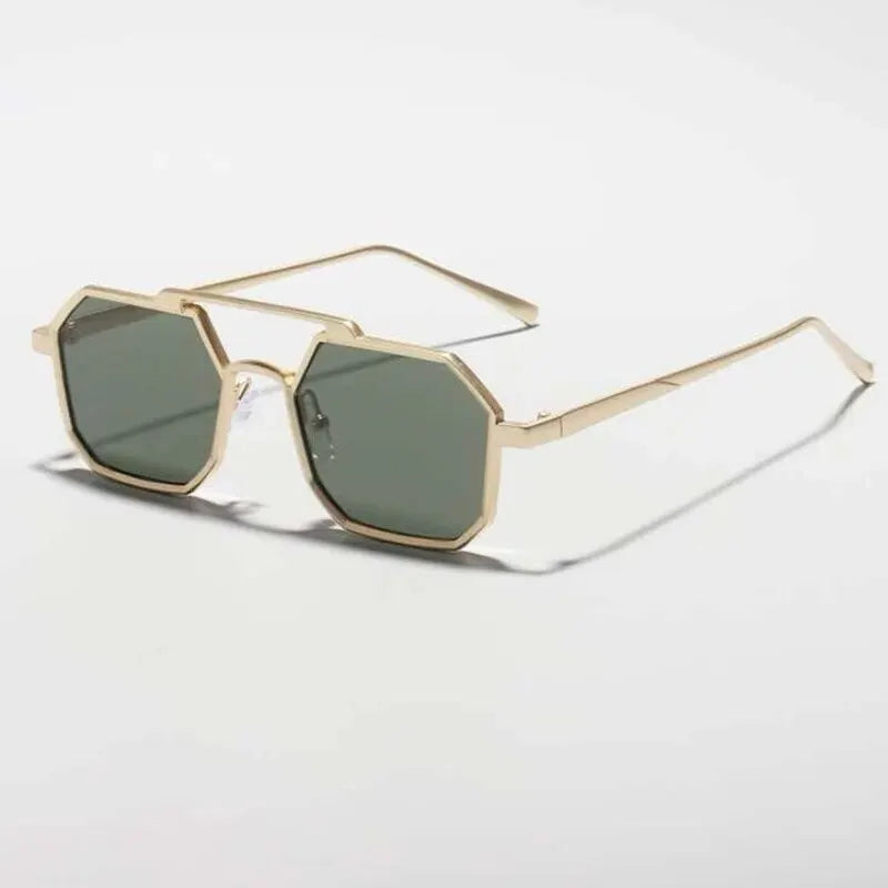 Classic Metal Punk Square Sunglasses Men Women Retro Double Bridges Fashion Woman Polygon Sunglasses Trendy Vintage Shades UV400