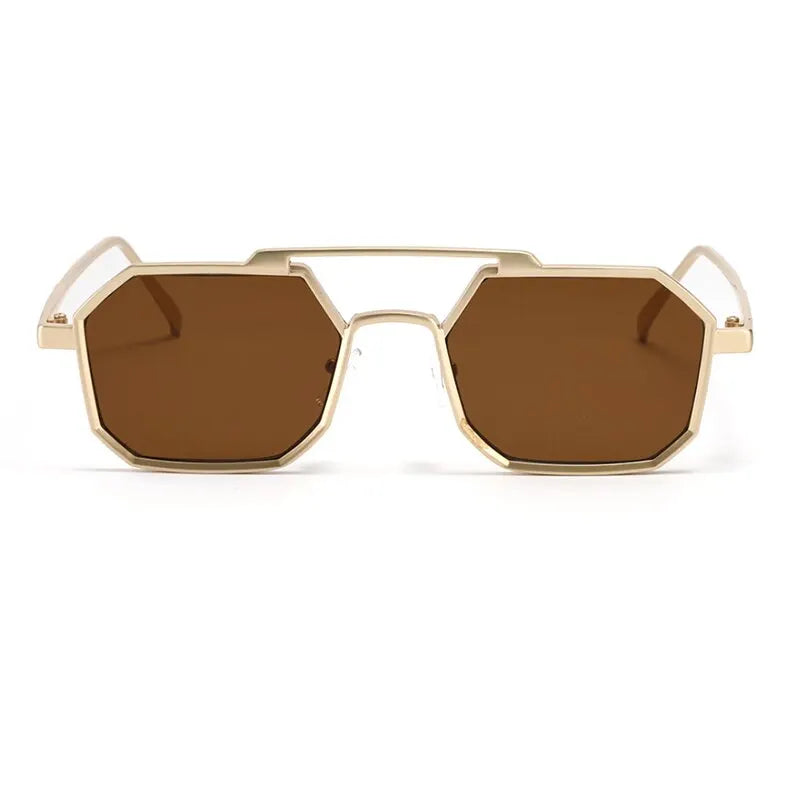 Classic Metal Punk Square Sunglasses Men Women Retro Double Bridges Fashion Woman Polygon Sunglasses Trendy Vintage Shades UV400
