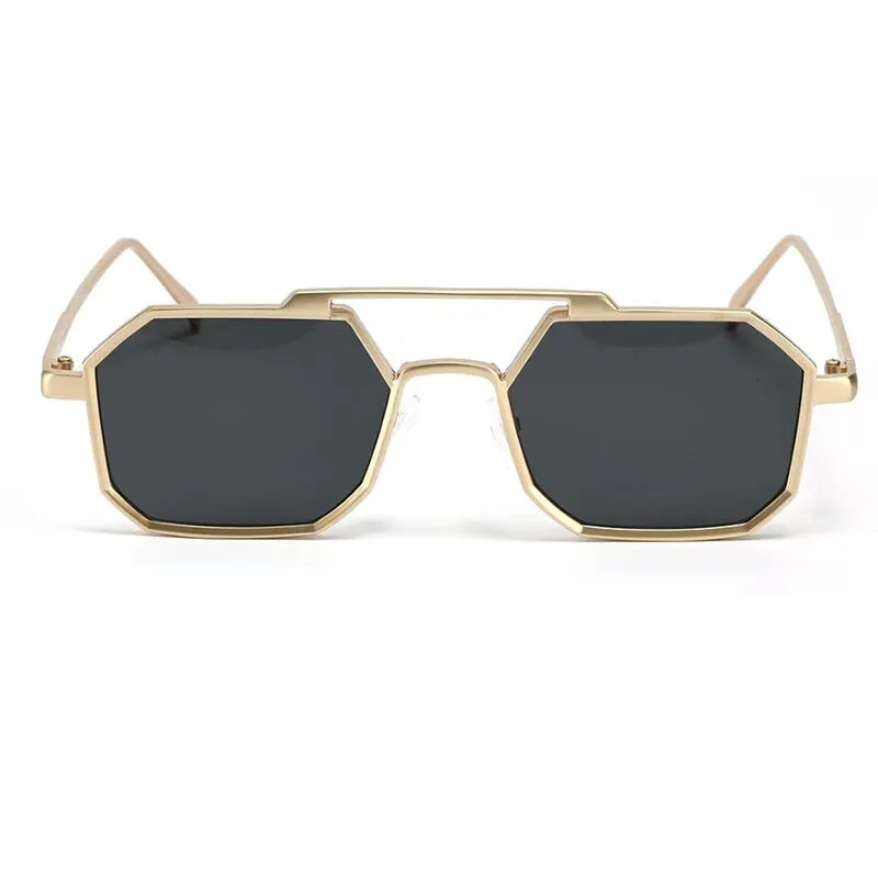 Classic Metal Punk Square Sunglasses Men Women Retro Double Bridges Fashion Woman Polygon Sunglasses Trendy Vintage Shades UV400