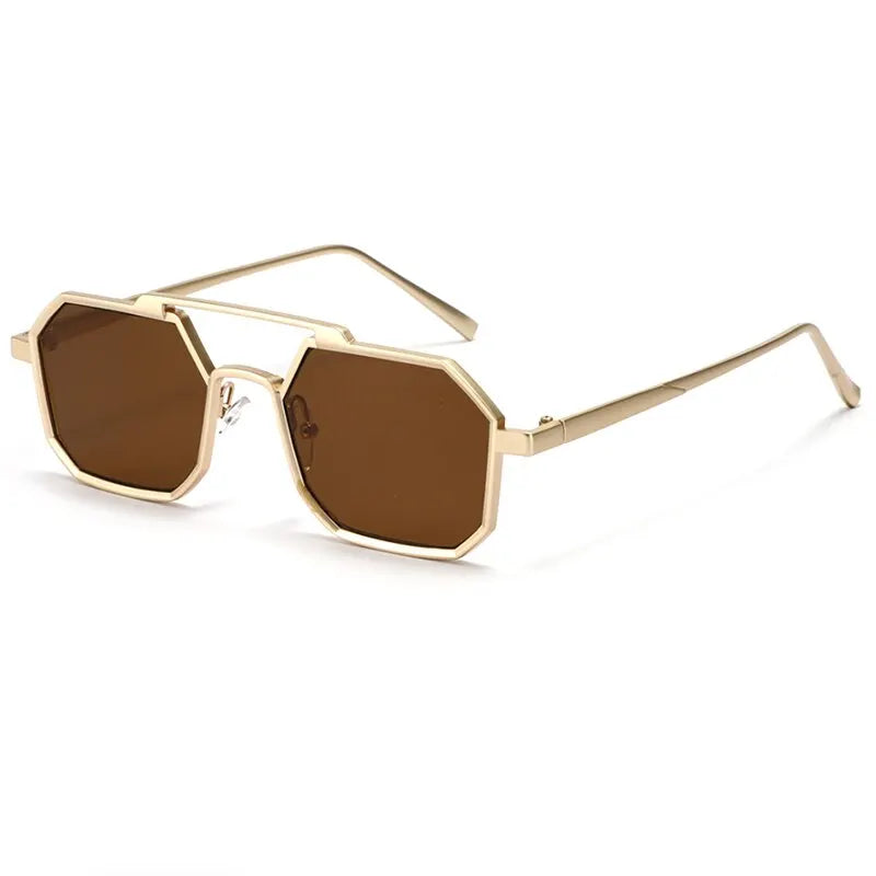 Classic Metal Punk Square Sunglasses Men Women Retro Double Bridges Fashion Woman Polygon Sunglasses Trendy Vintage Shades UV400