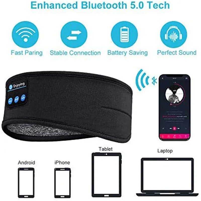 Wireless Bluetooth 5.0 Earphone Sleeping Band Music Headphones Soft Elastic Comfortable Eye Mask Sleep Headset for Side Sleeper