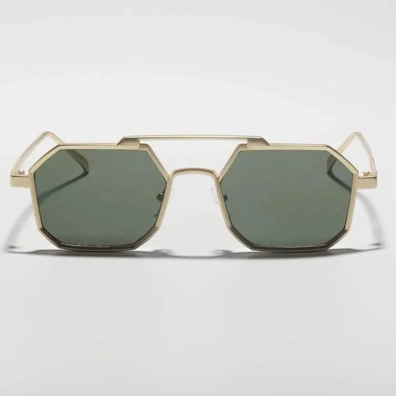 Classic Metal Punk Square Sunglasses Men Women Retro Double Bridges Fashion Woman Polygon Sunglasses Trendy Vintage Shades UV400
