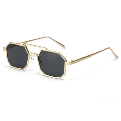 Classic Metal Punk Square Sunglasses Men Women Retro Double Bridges Fashion Woman Polygon Sunglasses Trendy Vintage Shades UV400