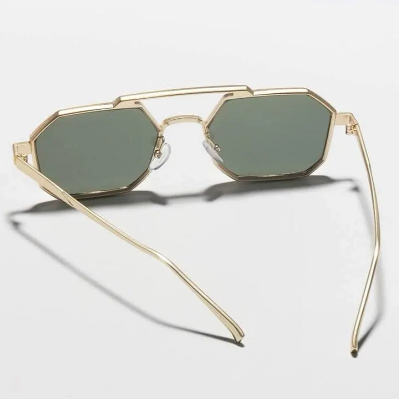 Classic Metal Punk Square Sunglasses Men Women Retro Double Bridges Fashion Woman Polygon Sunglasses Trendy Vintage Shades UV400