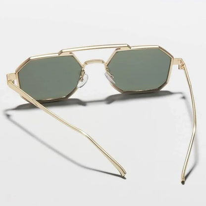 Classic Metal Punk Square Sunglasses Men Women Retro Double Bridges Fashion Woman Polygon Sunglasses Trendy Vintage Shades UV400