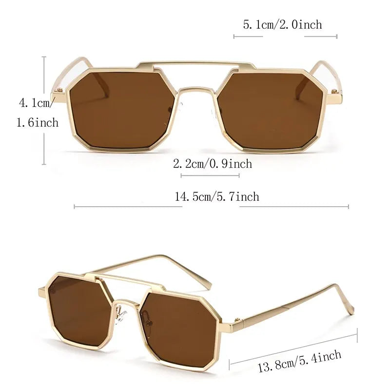Classic Metal Punk Square Sunglasses Men Women Retro Double Bridges Fashion Woman Polygon Sunglasses Trendy Vintage Shades UV400